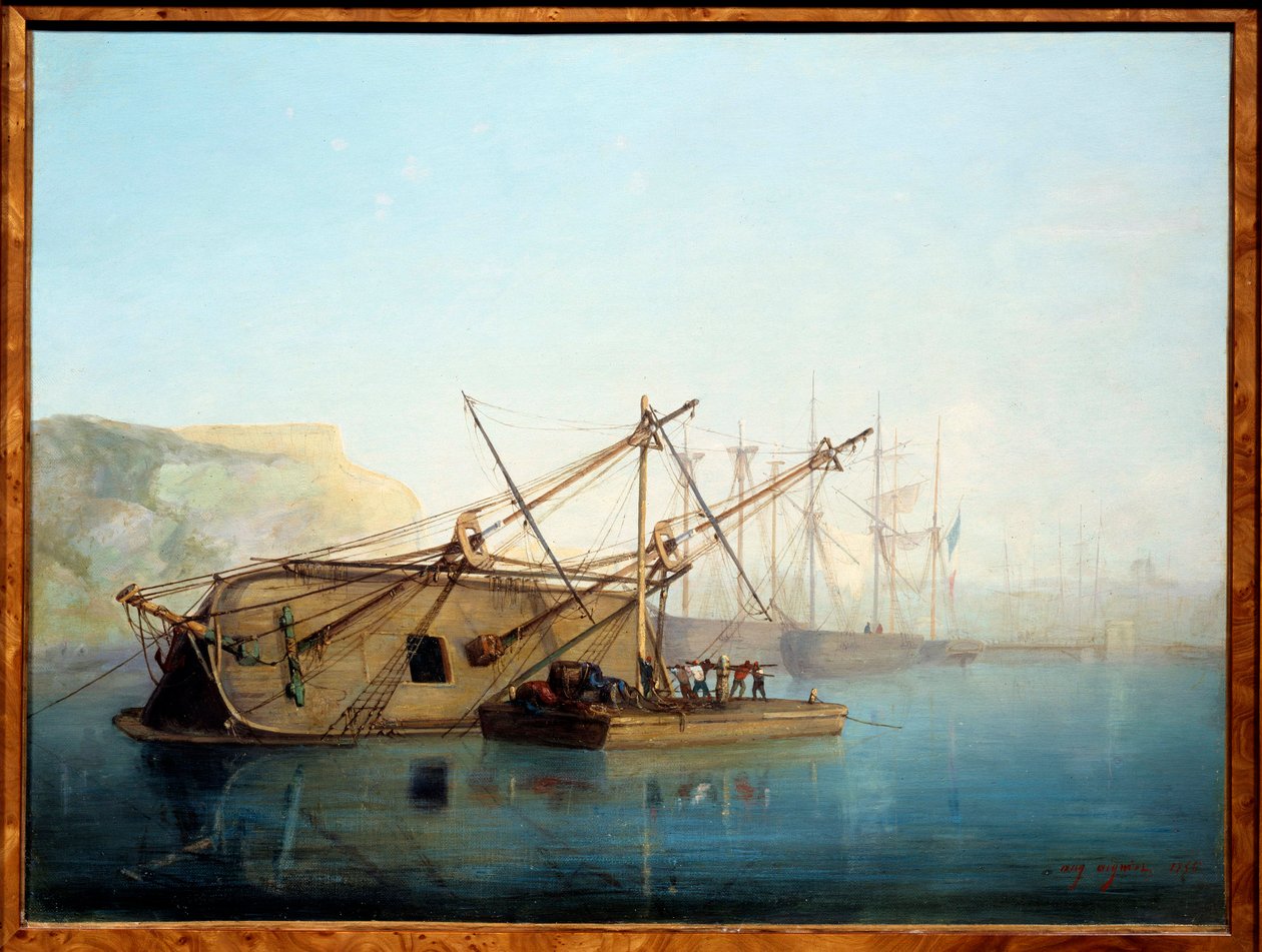 Een zeilboot met een carenage, aquarel door Auguste Aiguier (1819-1865) door Auguste Aiguier