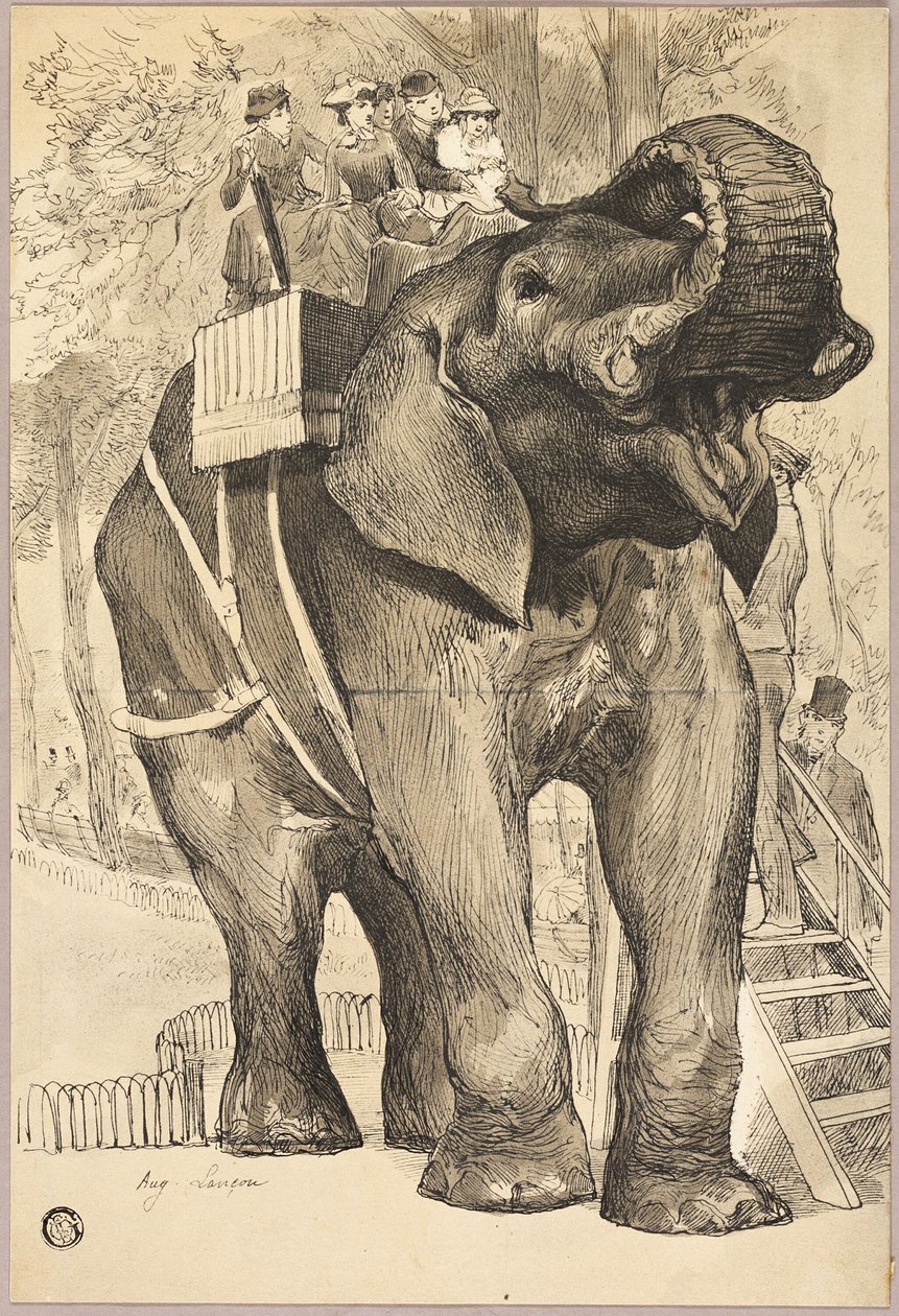 Olifant met ruiters door Auguste Andre Lancon