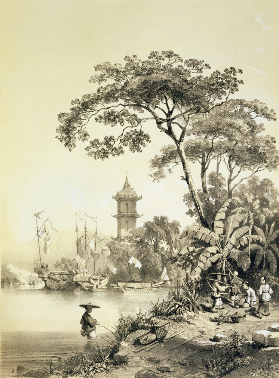 Een Pagode aan het Macao-Canton Kanaal, plaat 21 uit 