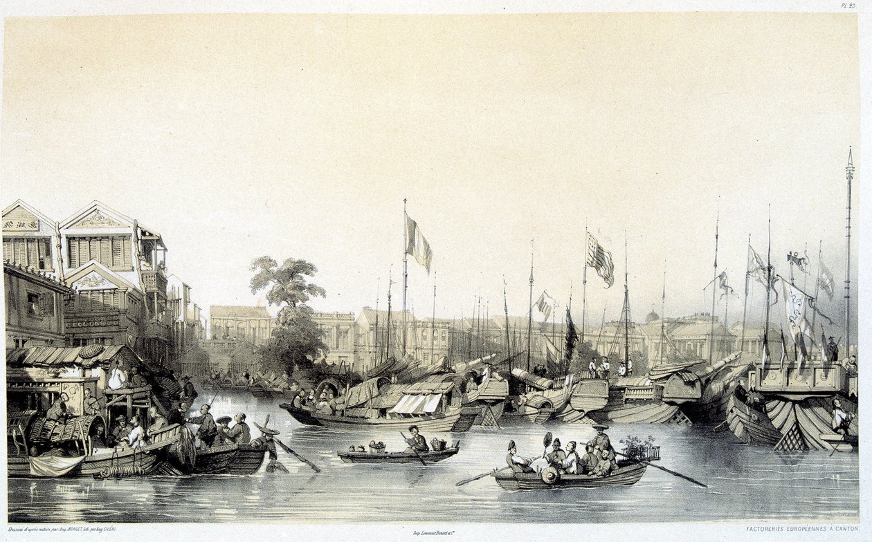 Europese factorijen in Canton (illustraties) door Auguste Borget