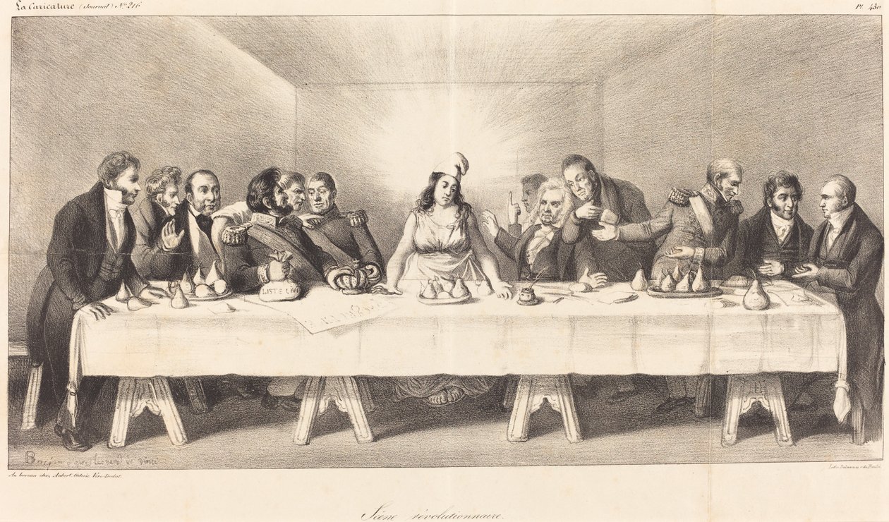 Revolutionaire scène: Parodie op het Laatste Avondmaal door Auguste Bouquet
