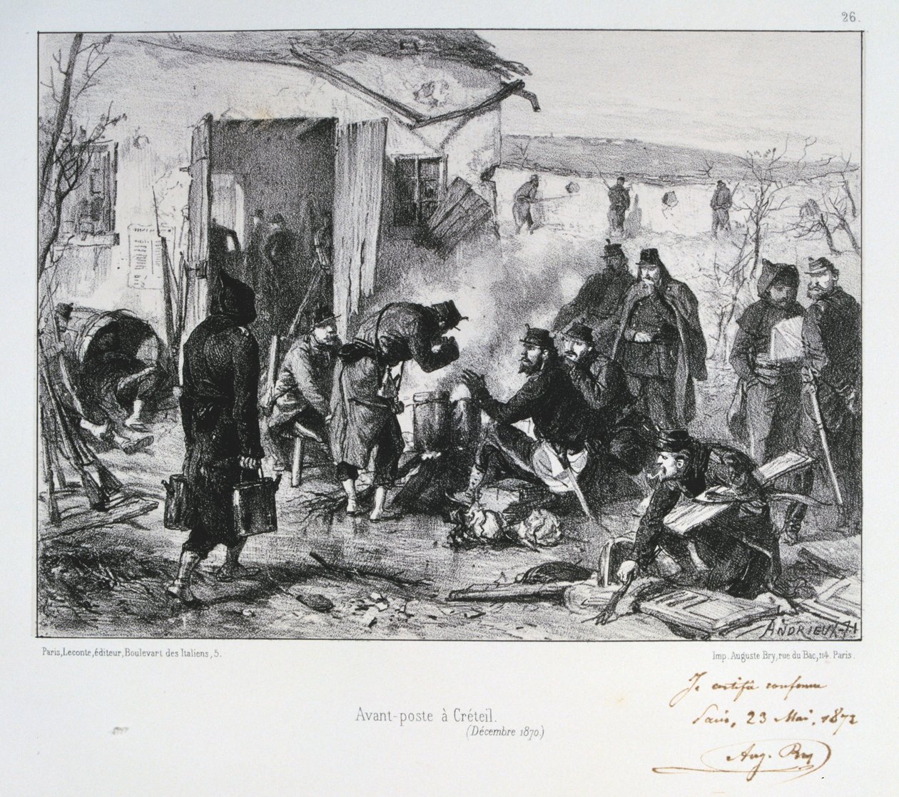 Franse voorpost bij Créteil, Beleg van Parijs, Frans-Pruisische Oorlog, december 1870 1872 door Auguste Bry
