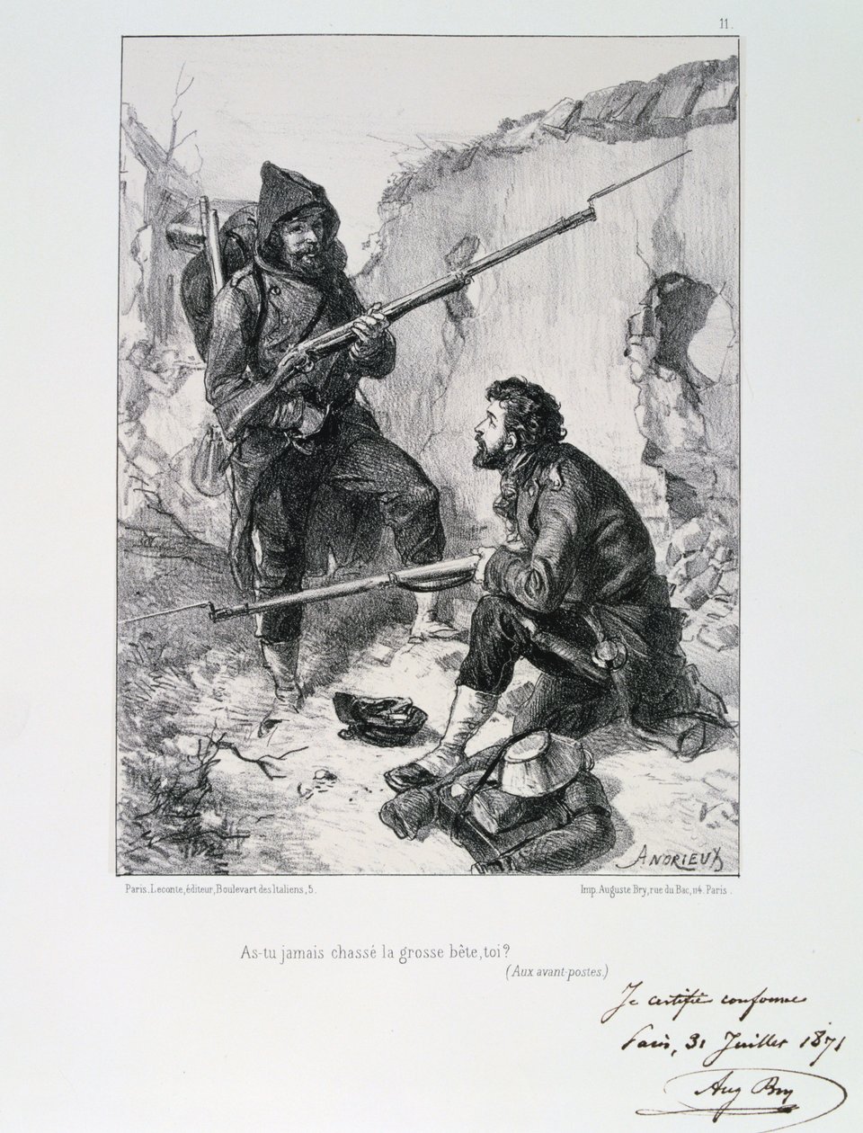 In de loopgraven, Beleg van Parijs, Frans-Duitse Oorlog, 1870-1871 1871 door Auguste Bry