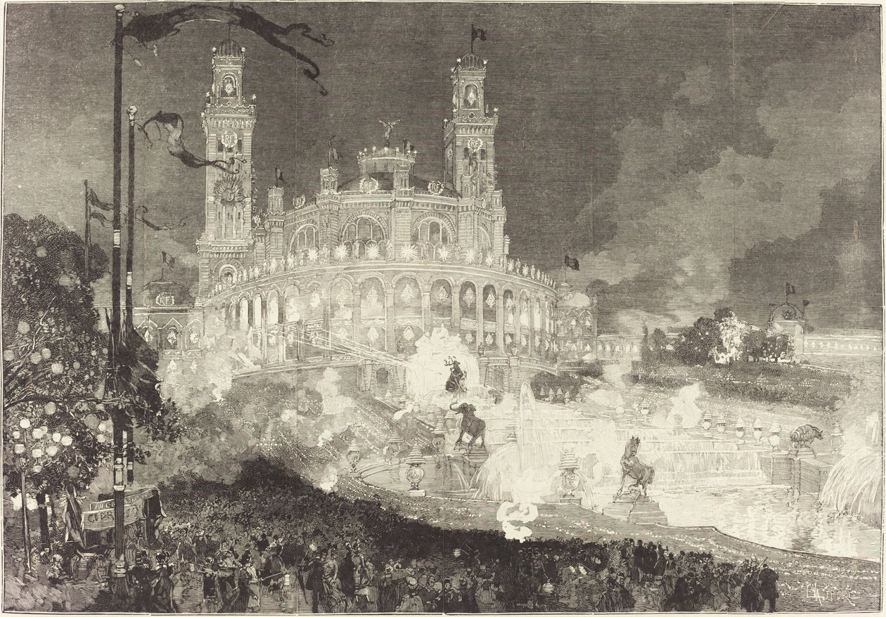 14 Juli. Verlichting van het Palais du Trocadéro door Auguste Lepere