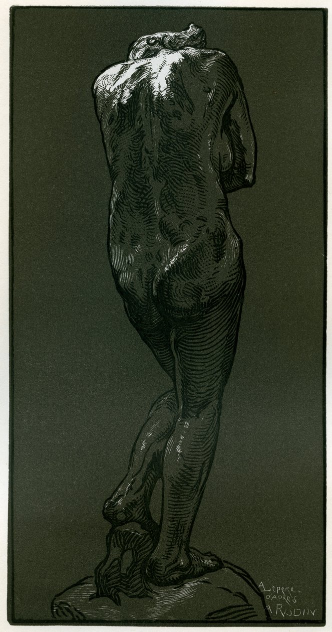 Een houtsnede naar een beeldhouwwerk van Rodin, 1898 door Auguste Louis Lepère