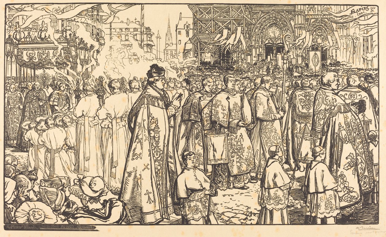 Corpus Christi Processie in Nantes door Auguste Lepere