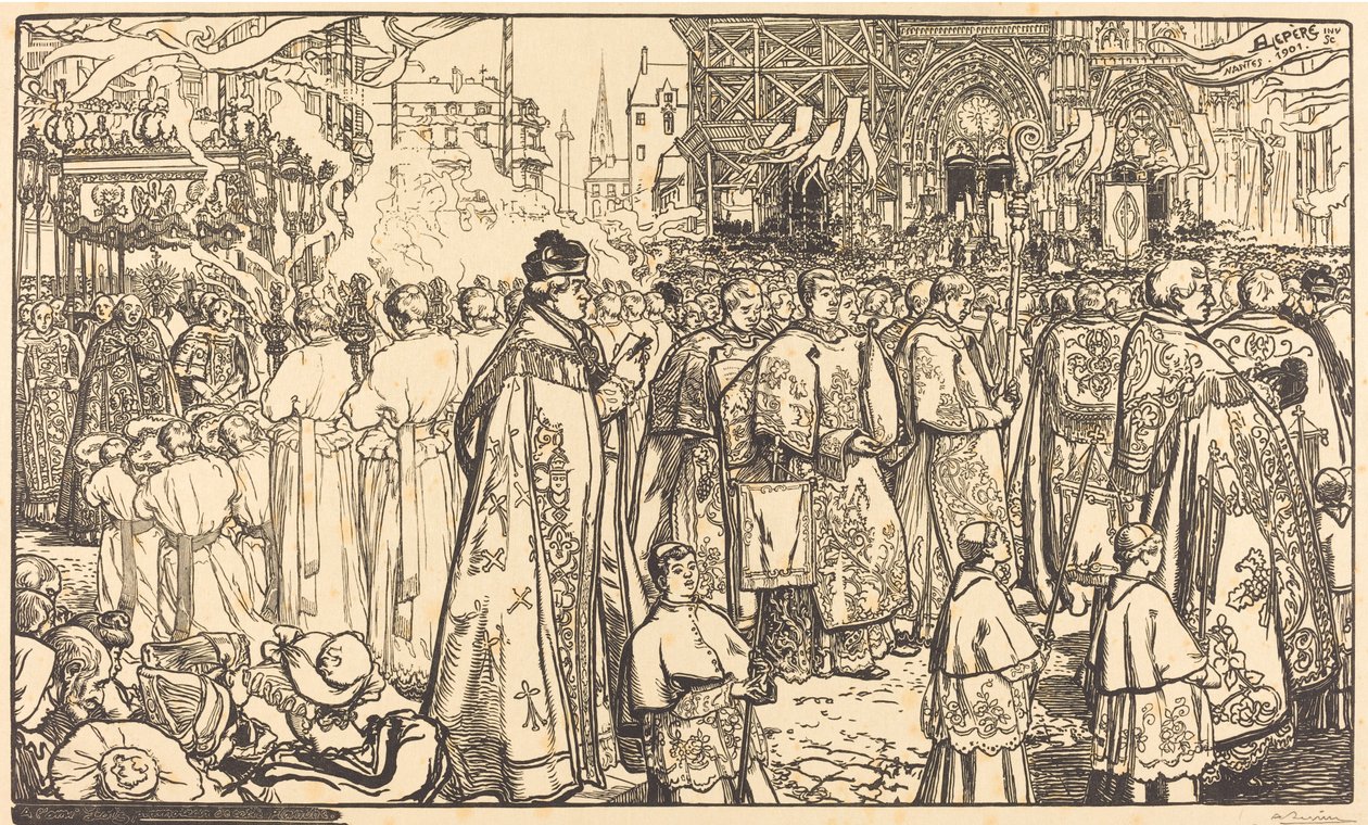 Corpus Christi Processie in Nantes, 1901 door Auguste Lepere