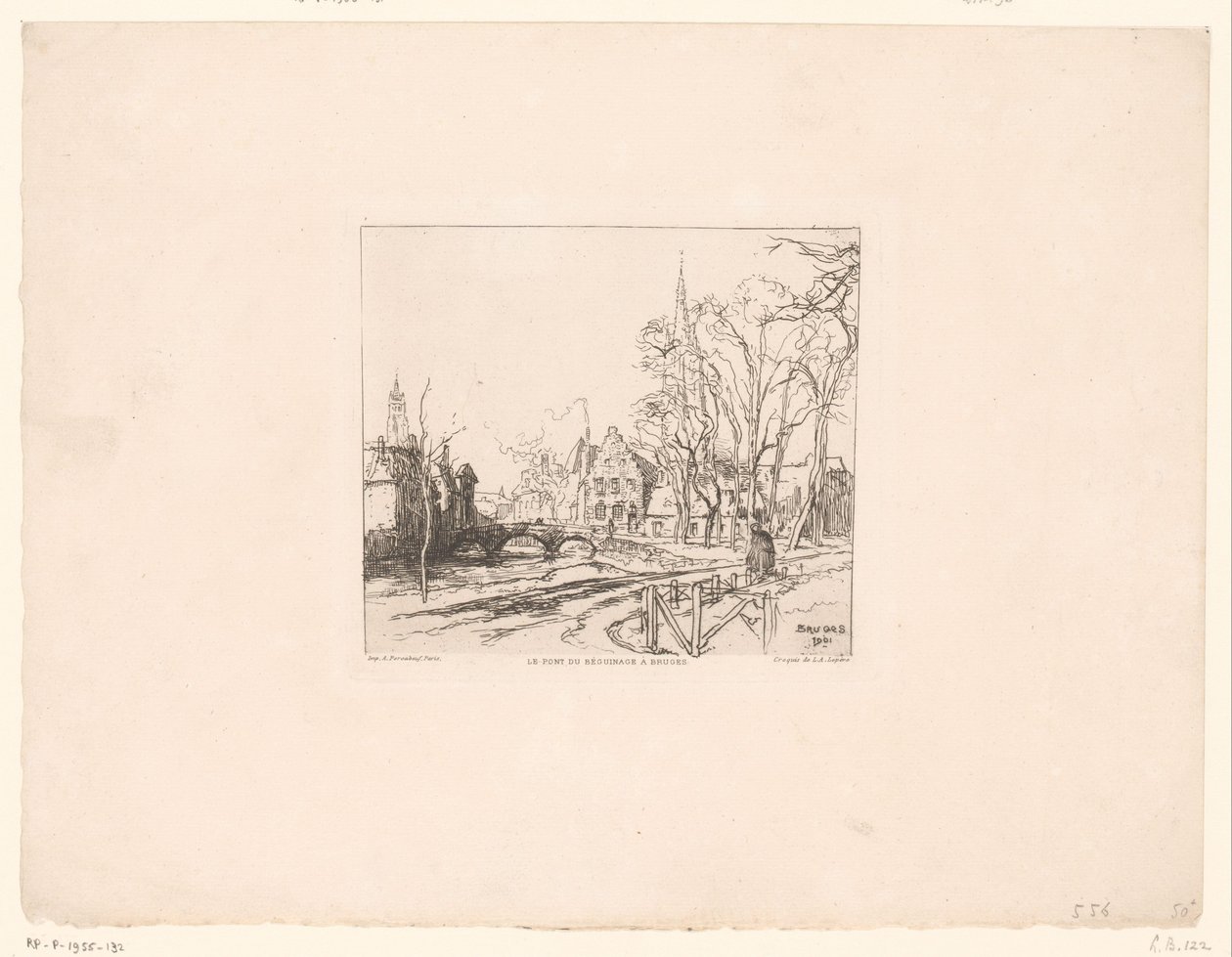 Gezicht op de brug bij het Begijnhof te Brugge door Auguste Lepere