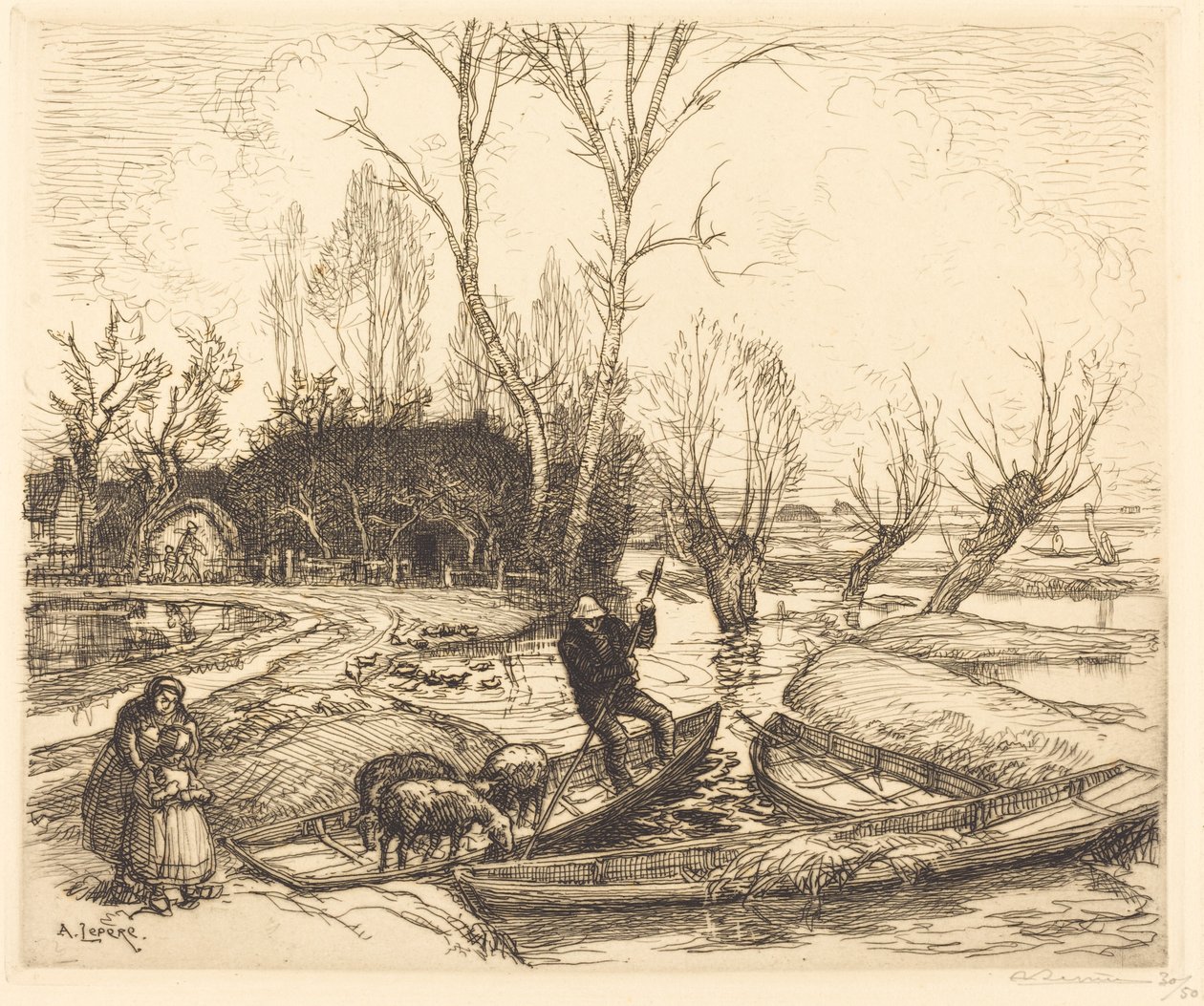 In het overstroomde moeras - De herder door Auguste Lepere