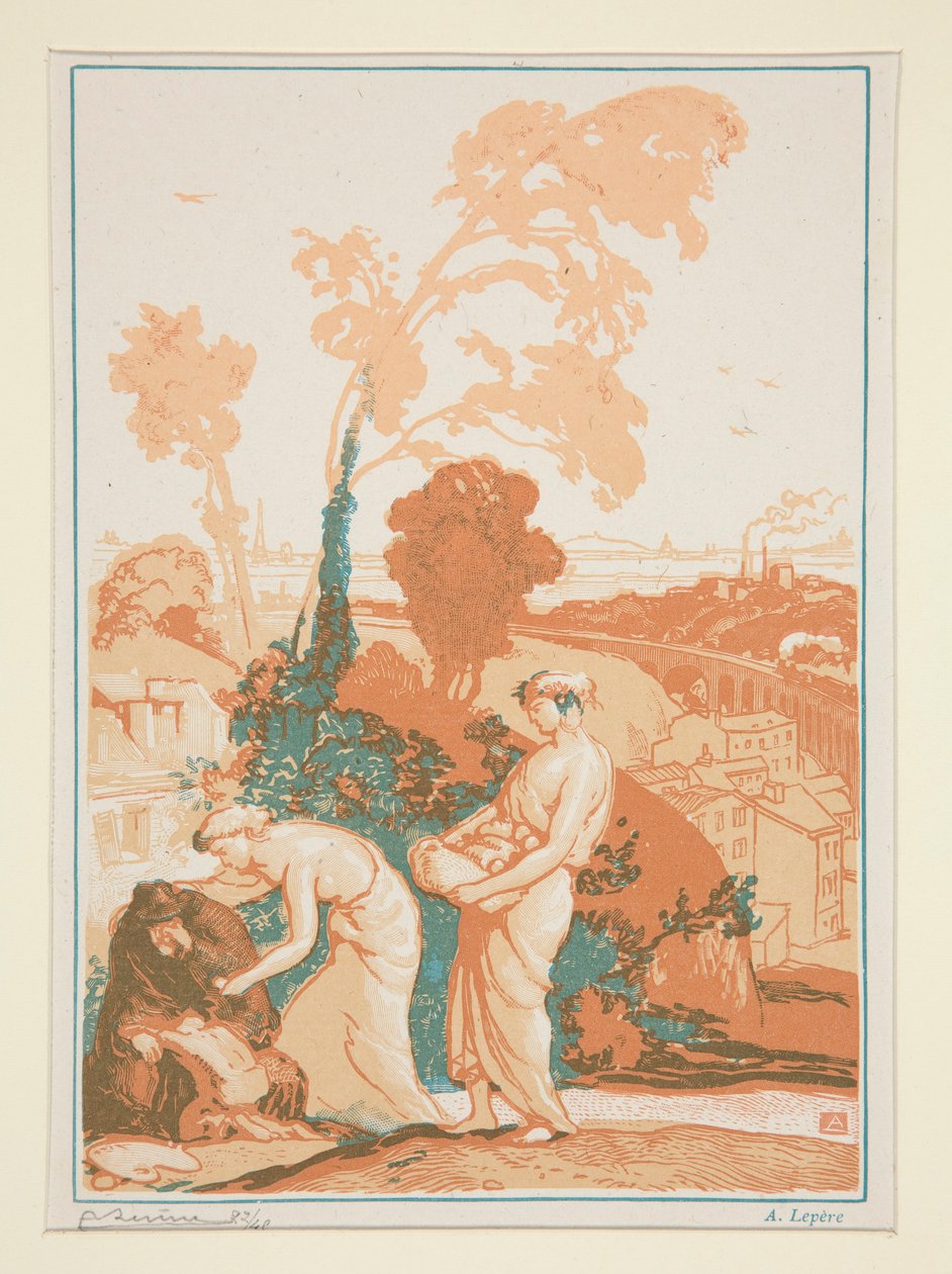 La Musique et la Poésie secourant les artistes door Auguste Lepere