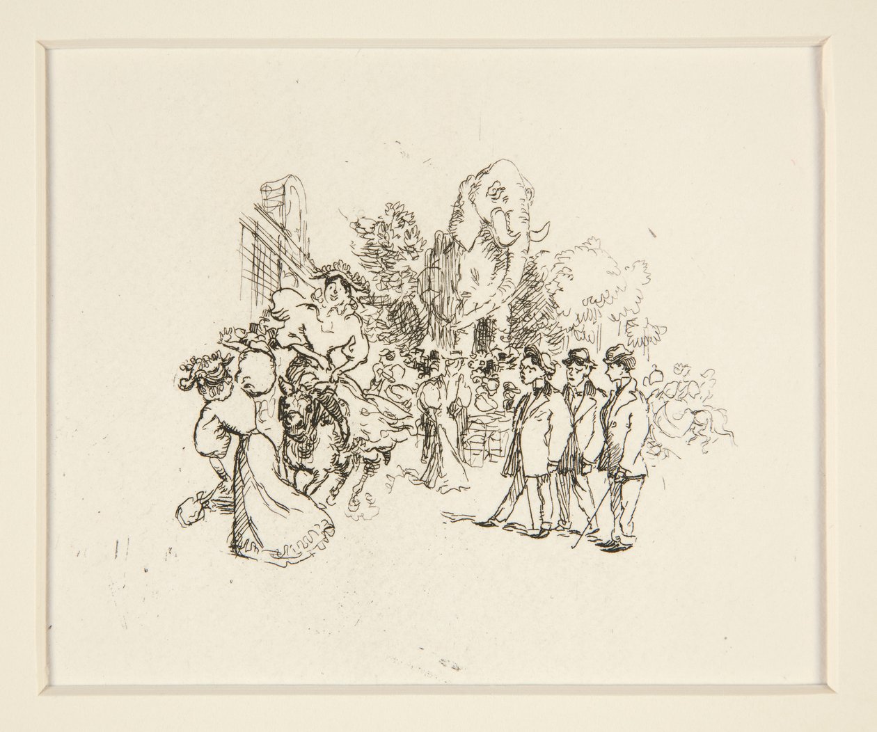 Dame rijdend op koe, andere figuren en olifant door Auguste Lepere