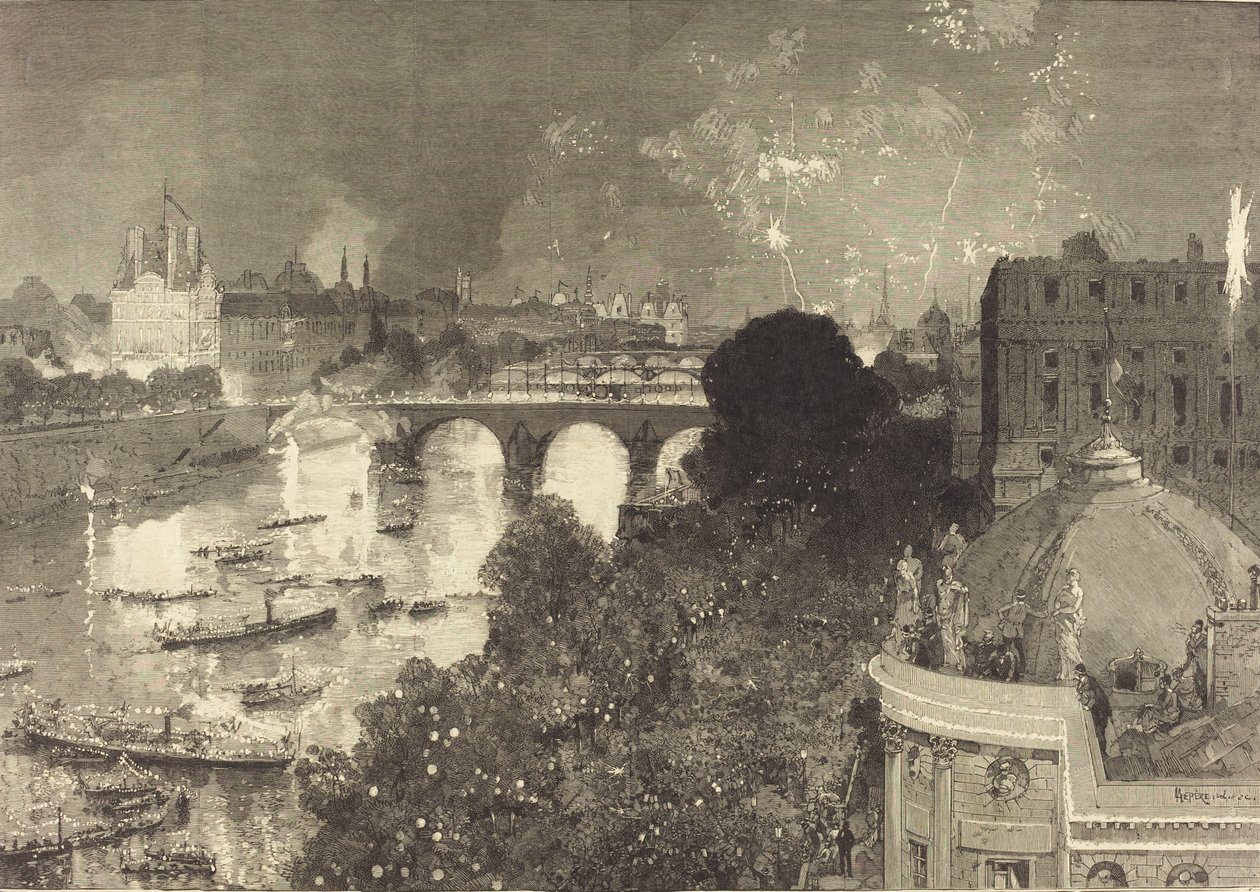 Le 14 Juillet. Verlichting van de Seine van Pont Neuf tot Pont au Change, 1882 door Auguste Lepere