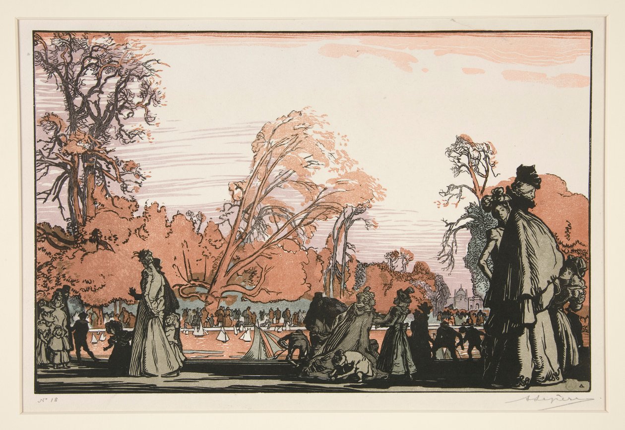 De vijver in de Tuilerieën door Auguste Lepere