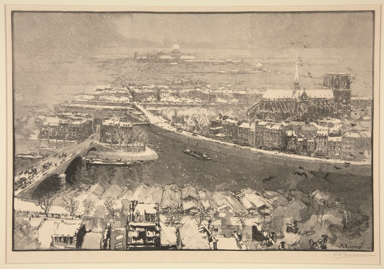 Parijs onder sneeuw, gezien vanaf de top van St. Gervais door Auguste Lepere