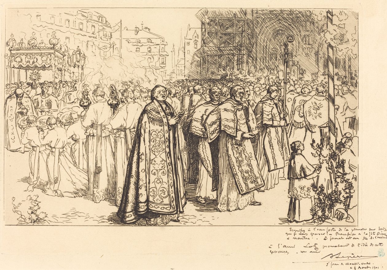 Terugkeer van de Processie naar de Kathedraal van Nantes door Auguste Lepere