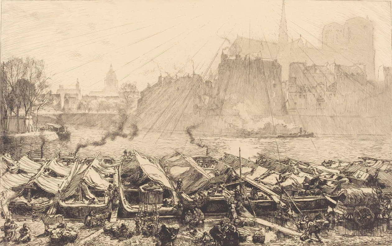 De grote appelmarkt Le grand marché aux pommes, 1917 door Auguste Lepere
