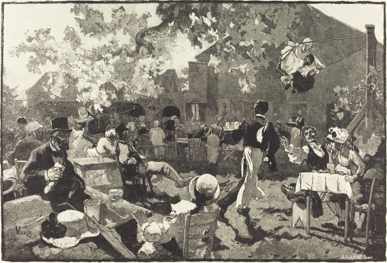 Le Cabaret du Coq de Bruyère au Bois de Meudon door Auguste Lepère after Daniel Vierge