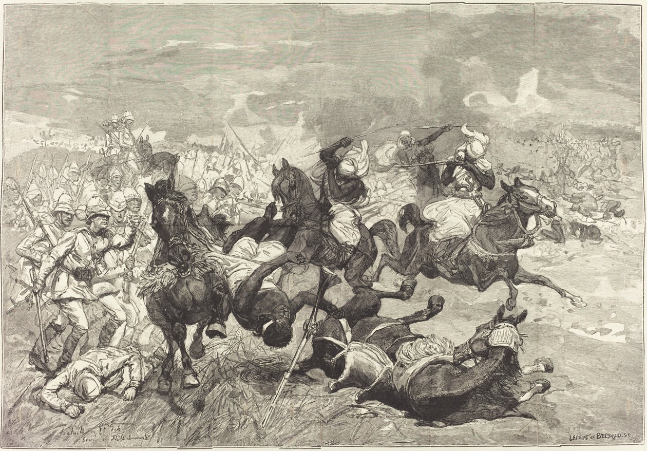 In Soedan: Slag bij El-Teb door Auguste Lepère and Jacques Beltrand after Józef Chelmonski