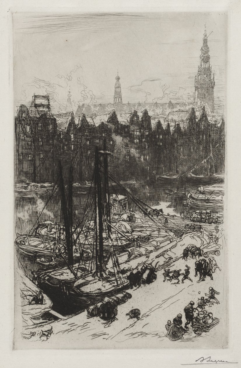 Amsterdam, uitzicht op Victoria Hotel door Auguste Louis Lepère