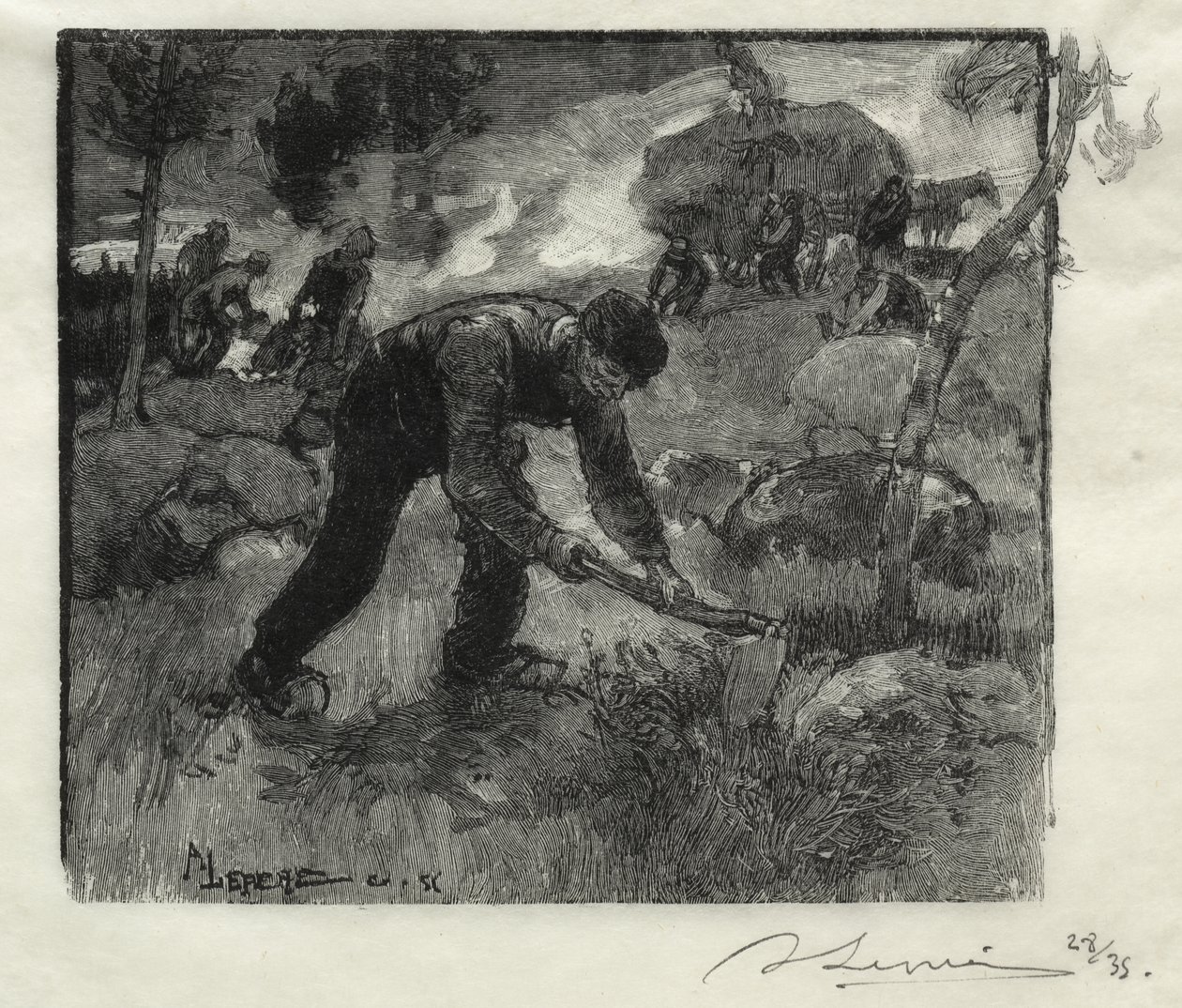 Heideplukkers door Auguste Louis Lepère