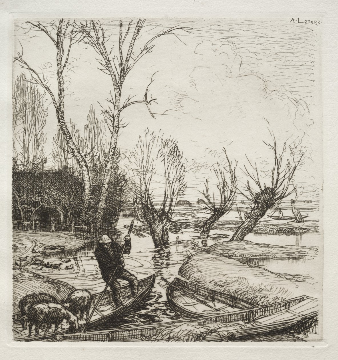 Au Marais Inondé: Le Bergère door Auguste Louis Lepère