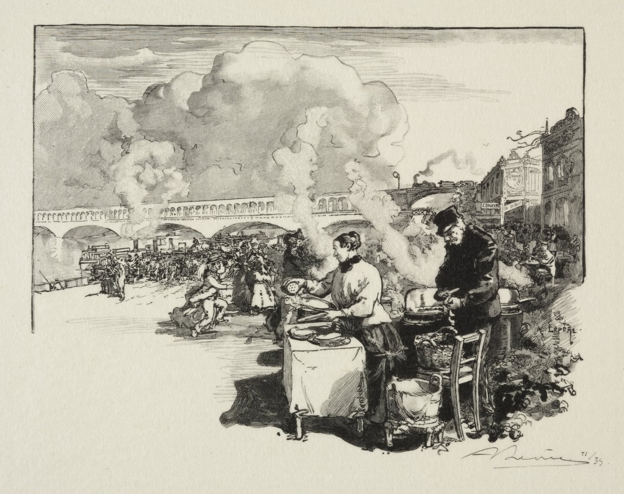 Aanlegsteiger van de boot-omnibus door Auguste Louis Lepère