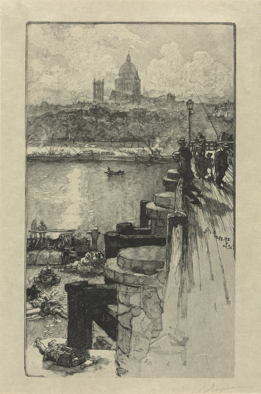 Vissers op een pier, Parijs door Auguste Louis Lepère