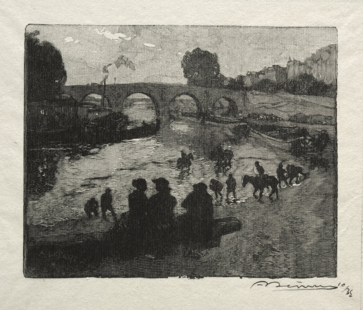 De Drinkplaats van de Pont Marie door Auguste Louis Lepère