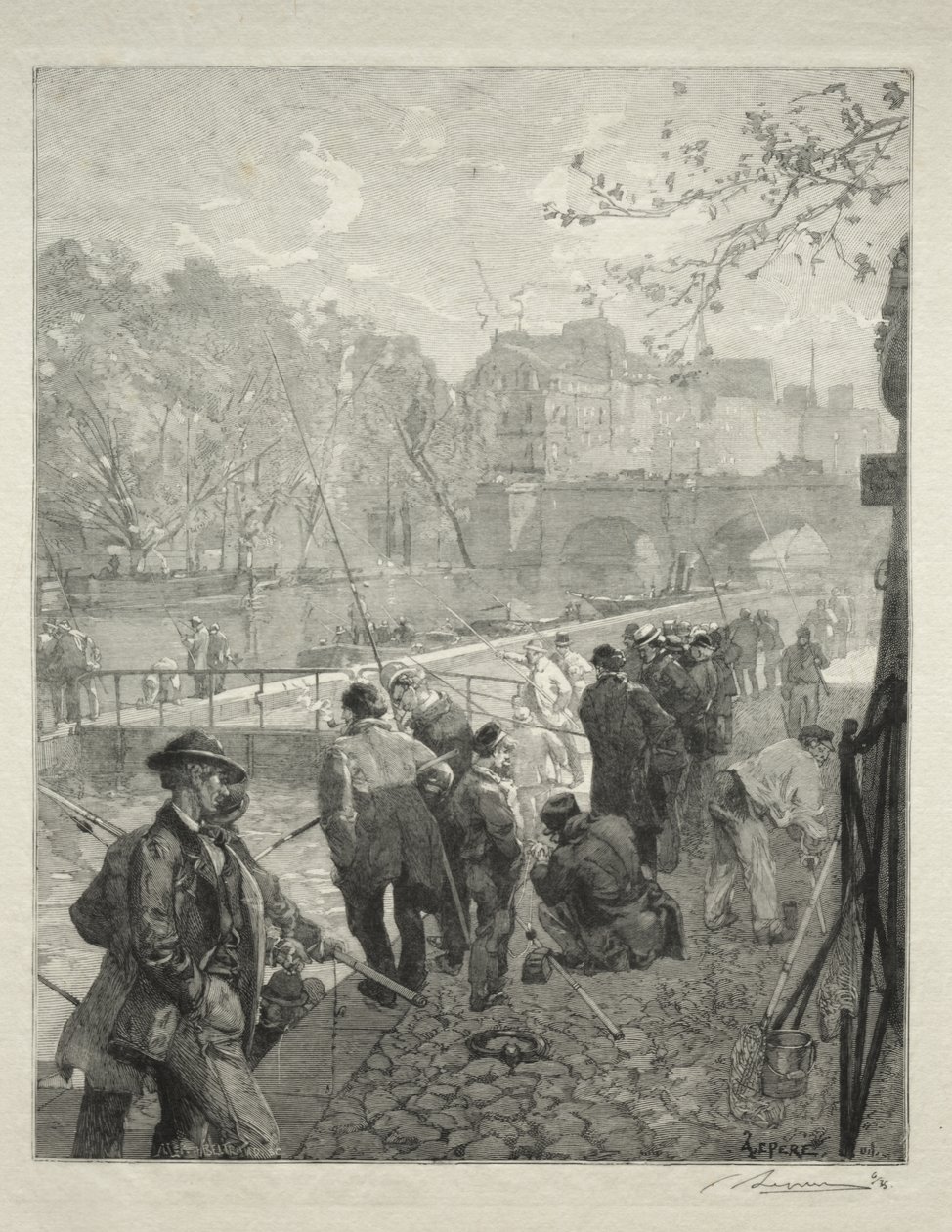 De sluis van de Monnaie door Auguste Louis Lepère