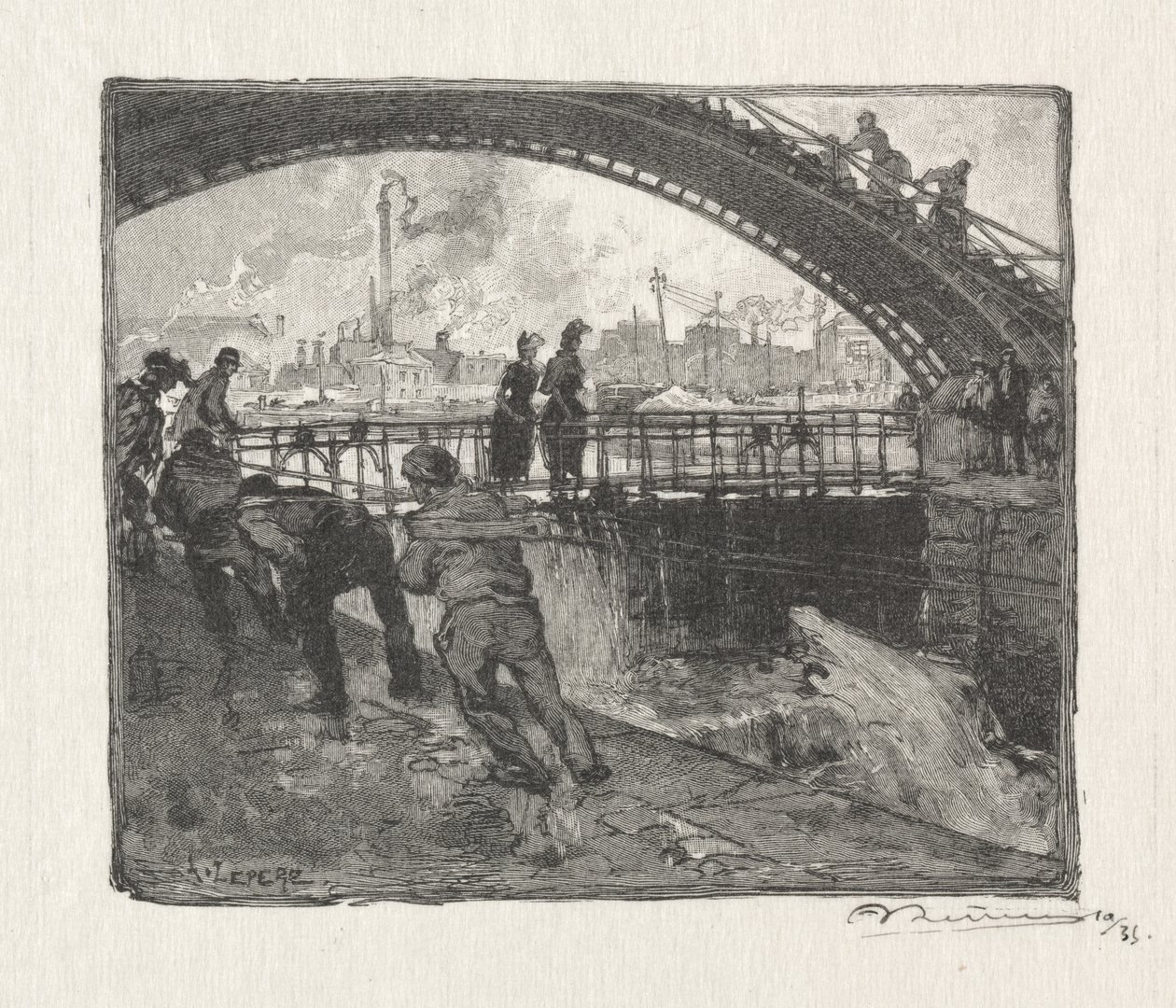 De Sluis van het St. Martin Kanaal door Auguste Louis Lepère