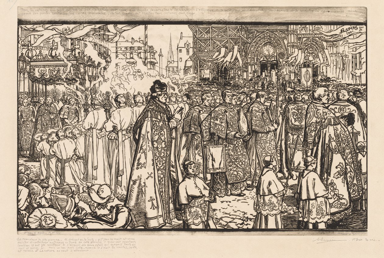 De Processie van het Fête-Dieu in Nantes door Auguste Louis Lepère