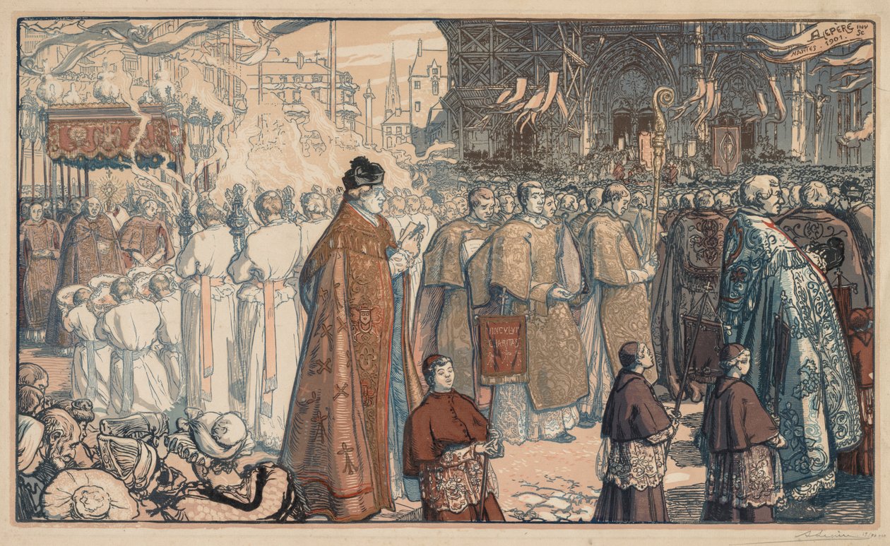 De processie ter ere van het Heilig-Nachtfeest in Nantes door Auguste Louis Lepère