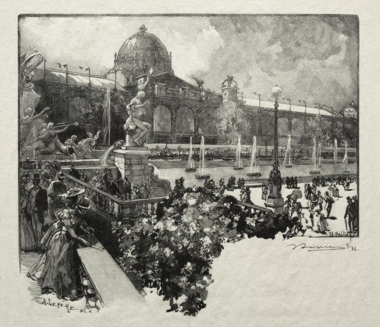 Het Paleis van de Vrije Kunsten, buitenkant door Auguste Louis Lepère