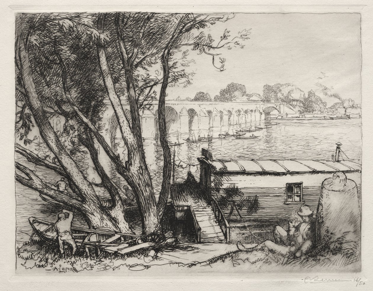 De brug van Poissy door Auguste Louis Lepère