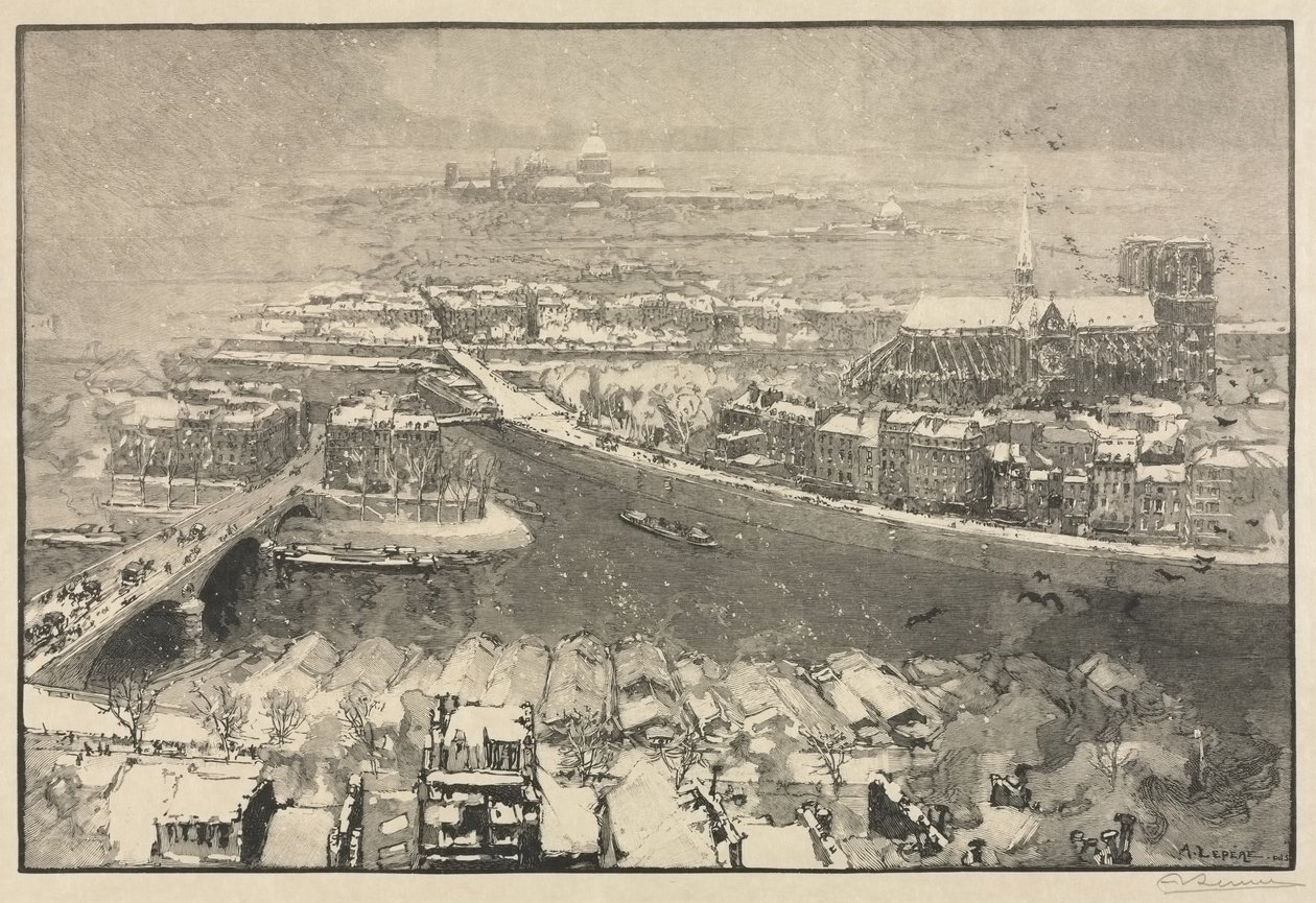 Parijs onder sneeuw door Auguste Louis Lepère