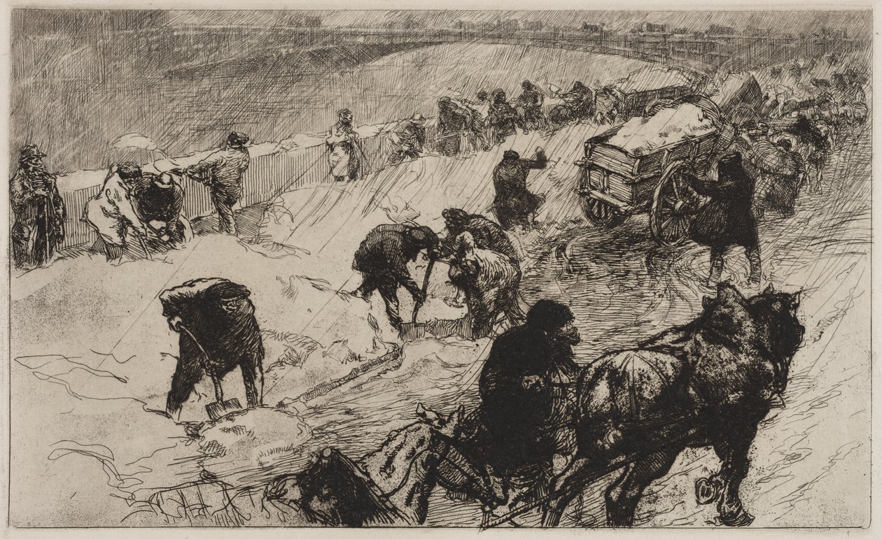 Sneeuwballengevecht: Quai aux Fleurs door Auguste Louis Lepère