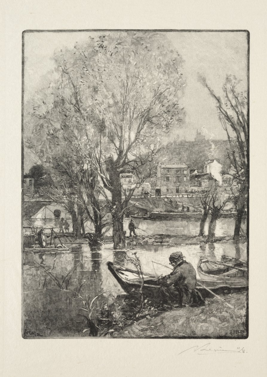Een hoek van het eiland Billancourt door Auguste Louis Lepère
