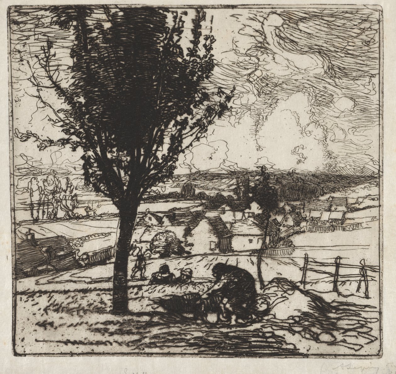 Uitzicht op Jouy-le-Moutier door Auguste Louis Lepère
