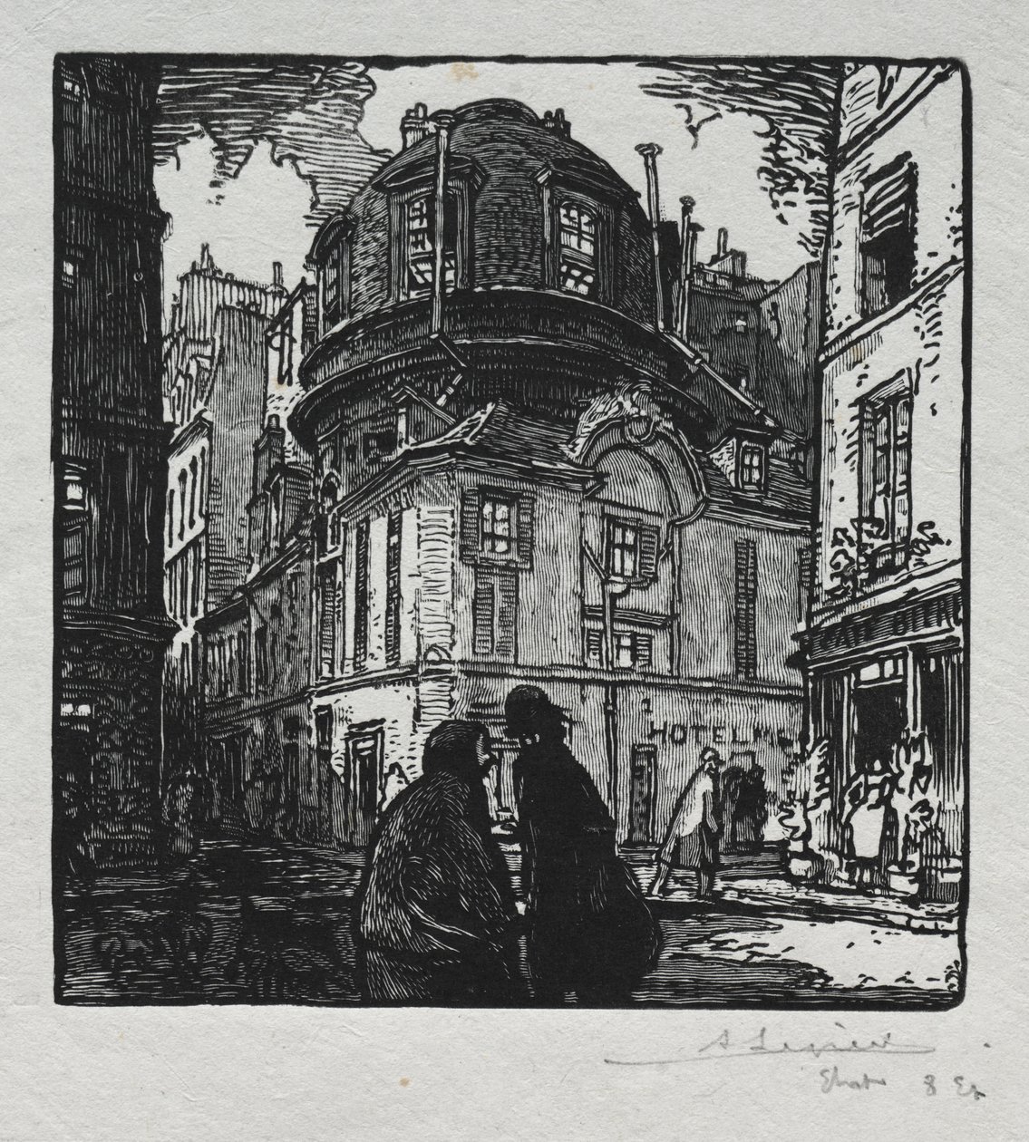 Zicht op het Hotel Colbert door Auguste Louis Lepère