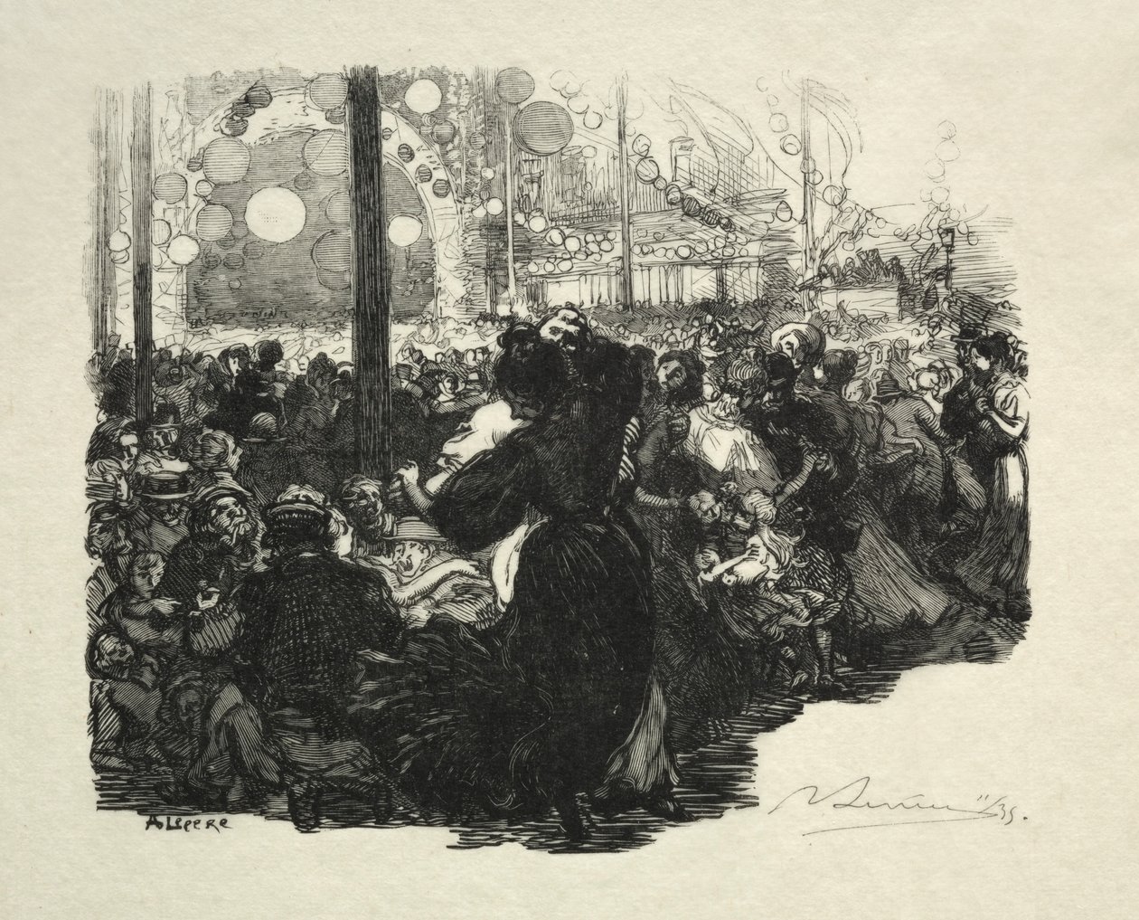 14 juli, Rue de Belleville, 10 uur door Auguste Louis Lepère