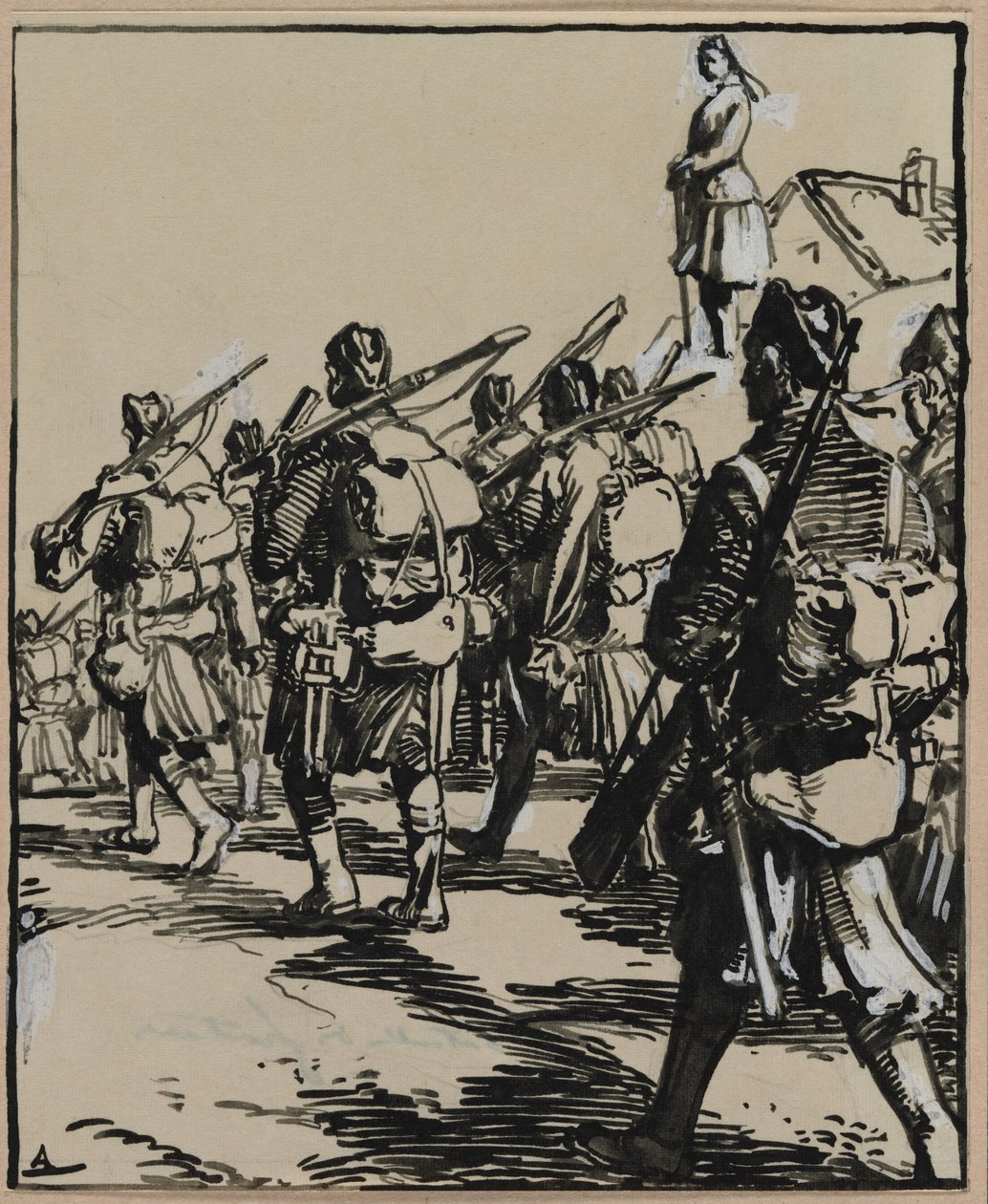 Slag om de grenzen: groep Britse soldaten door Auguste Louis Lepère