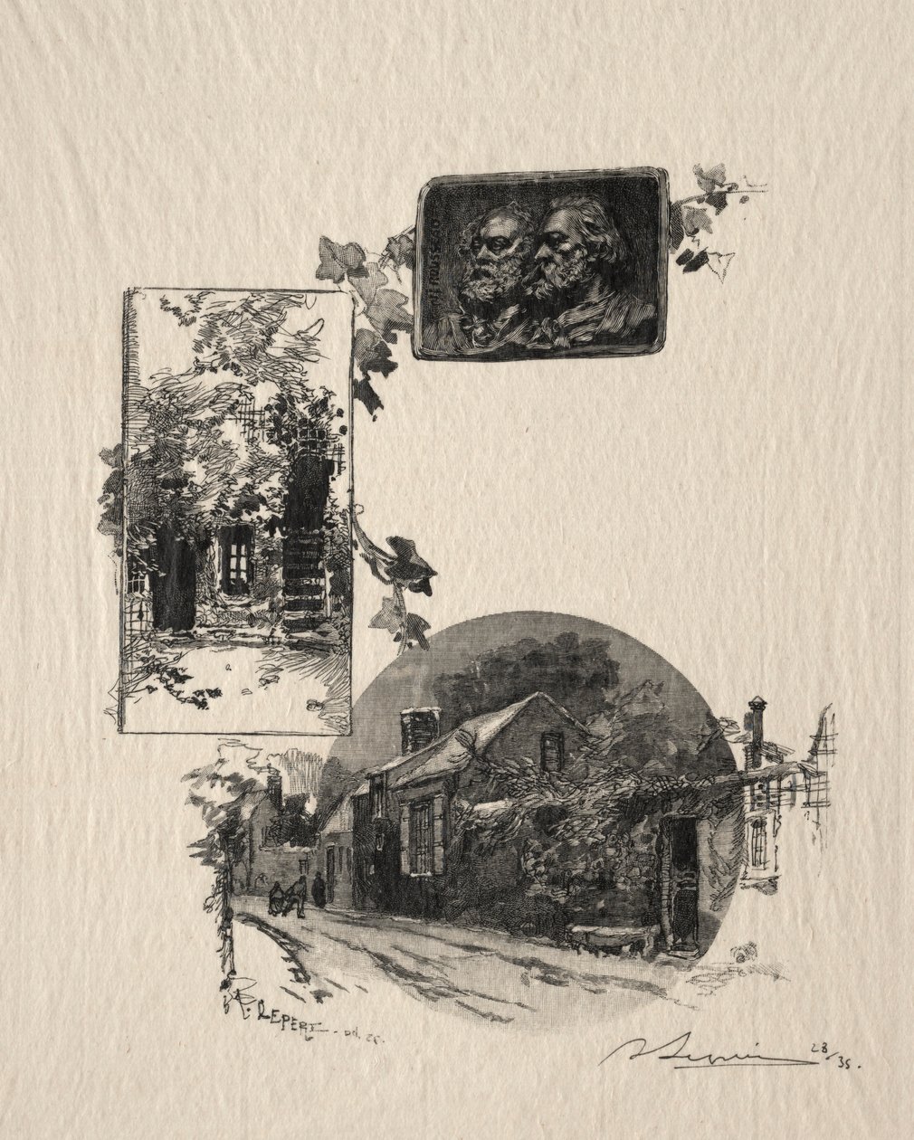 Entree van het atelier Rousseau en het huis van Millet, 1887 door Auguste Louis Lepère