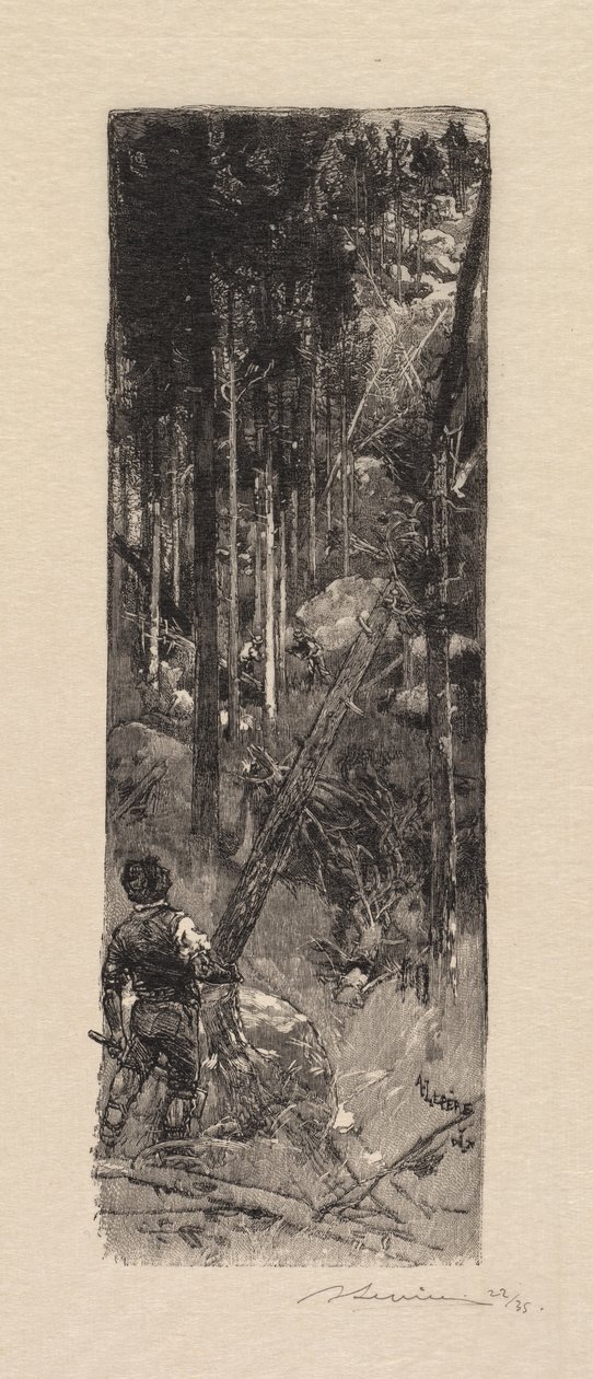 Fontainebleau Bos: Kappen van dennen La Forêt de Fontainebleau: Abatage des pins, 1890 door Auguste Louis Lepère