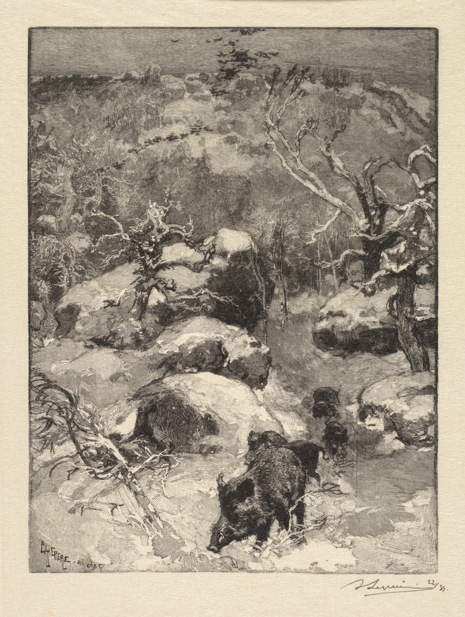 Fontainebleau Bos: Cuvier-Châtillon Klif door Auguste Louis Lepère