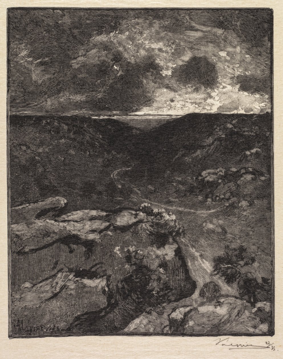 Fontainebleau Bos: Franchard Vallei, 1890 door Auguste Louis Lepère