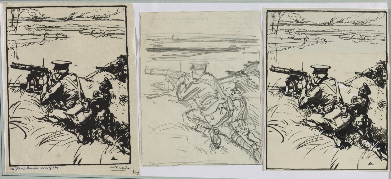Engelse mitrailleurs, 1914 door Auguste Louis Lepère