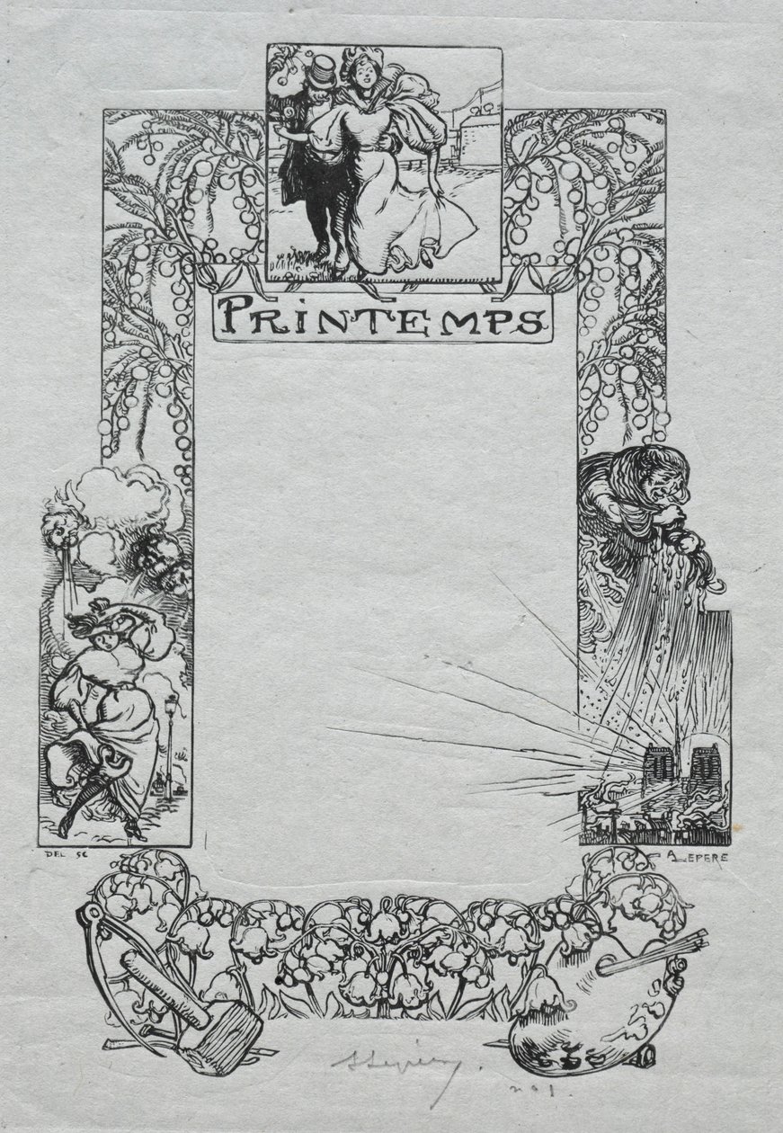 Parijs Almanak, 1897: Decoratieve Rand, Lente, 1897 door Auguste Louis Lepère