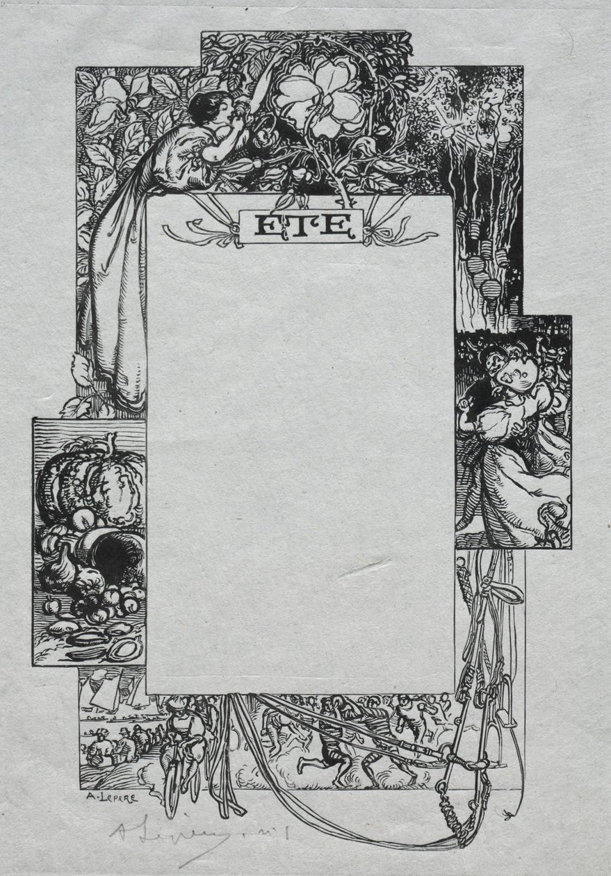 Parijs Almanak, 1897: Decoratieve Rand, Zomer, 1897 door Auguste Louis Lepère