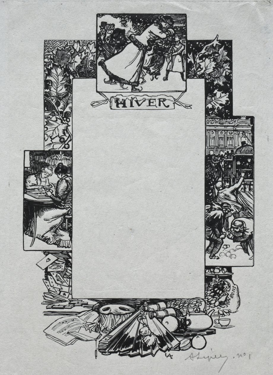 Parijs Almanak, 1897: Decoratieve Rand, Winter door Auguste Louis Lepère