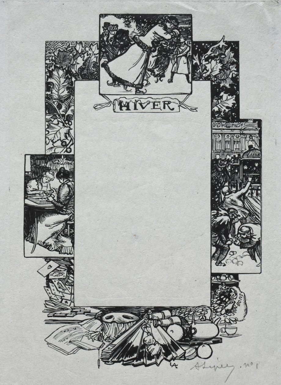 Parijs Almanak, 1897: Decoratieve rand, winter, 1897 door Auguste Louis Lepère
